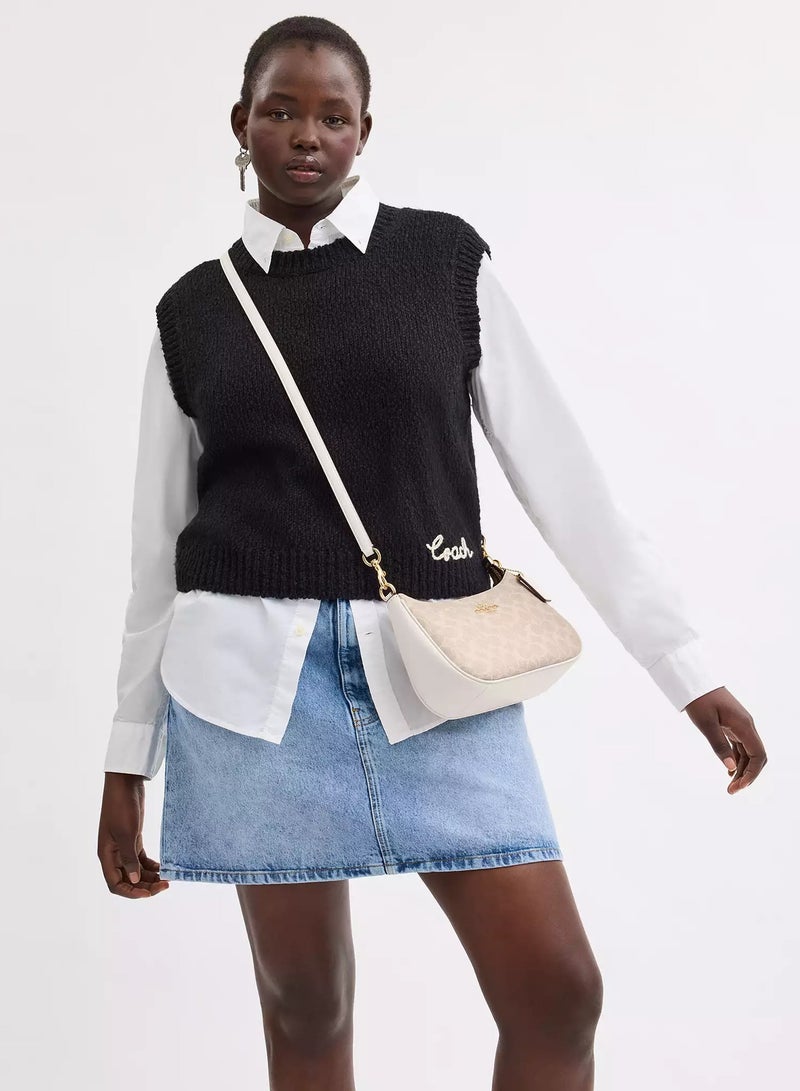 coachoutlet Coach Teri Women's Shoulder Bag In Signature Canvas, Women's Hand Bag, Women's Hobo Bag, Women's Tote Bag, Women's Travel Bag, Gold-White 24cm - Image 3