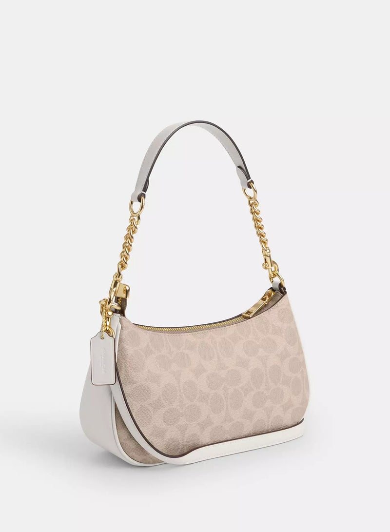 coachoutlet Coach Teri Women's Shoulder Bag In Signature Canvas, Women's Hand Bag, Women's Hobo Bag, Women's Tote Bag, Women's Travel Bag, Gold-White 24cm - Image 4
