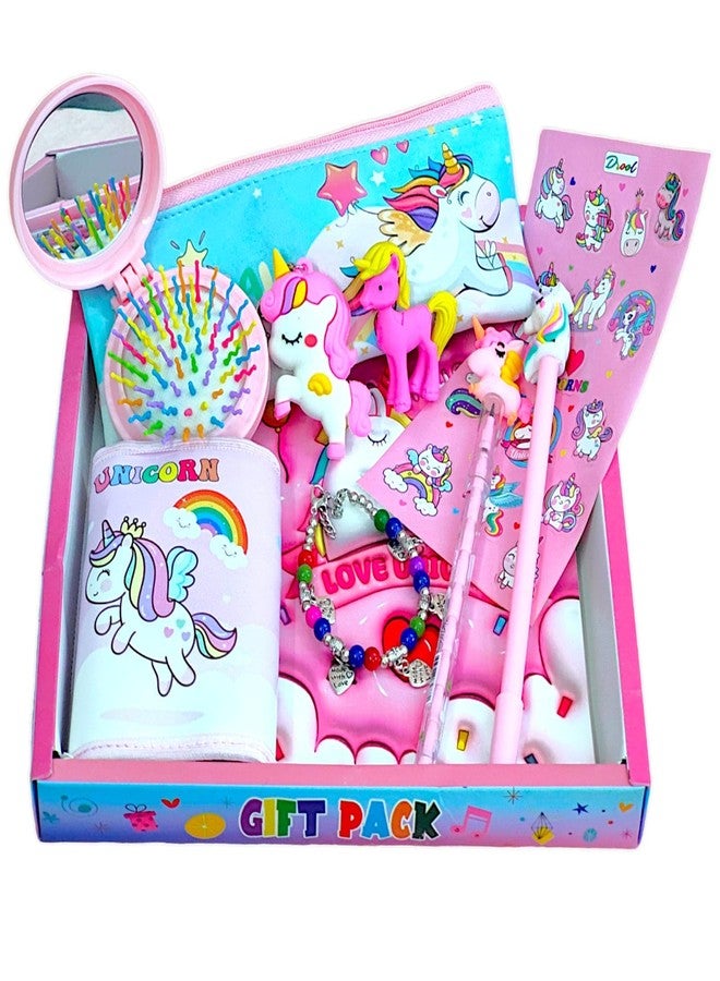 AMANVANI Stationery Set for Girls (Pack of 10 Items) Unicorn School Stationery Kit, Birthday Gifts Stationery Items, Diary, Stationery Pouch, Bracelet for Rakshabandhan Gift - Image 1