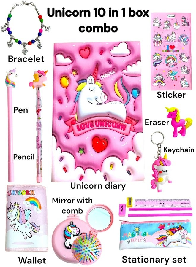 AMANVANI Stationery Set for Girls (Pack of 10 Items) Unicorn School Stationery Kit, Birthday Gifts Stationery Items, Diary, Stationery Pouch, Bracelet for Rakshabandhan Gift - Image 3