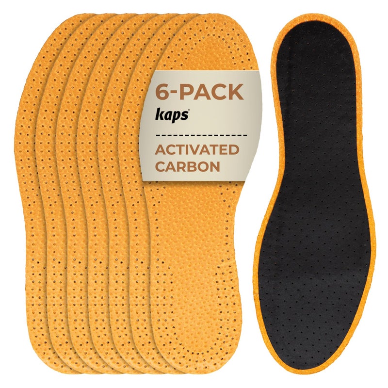 Kaps Leather Carbon Set 6 Pair Pack Leather Shoe Insoles for Men and Women with Activated Carbon Underlayer Replacement Inserts 8 US Women - Image 2