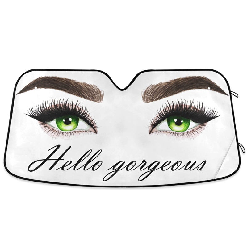 Oarencol Hello Gorgeous Car Windshield Sun Shade Women Green Eyes Eyelashes Makeup Foldable UV Ray Sun Visor Protector Sunshade to Keep Your Vehicle Cool 55 x 276 - Image 3