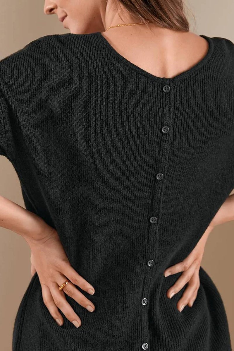 Tchibo Women Round Neck Plain Reversible Cardigan, Black  - Image 4