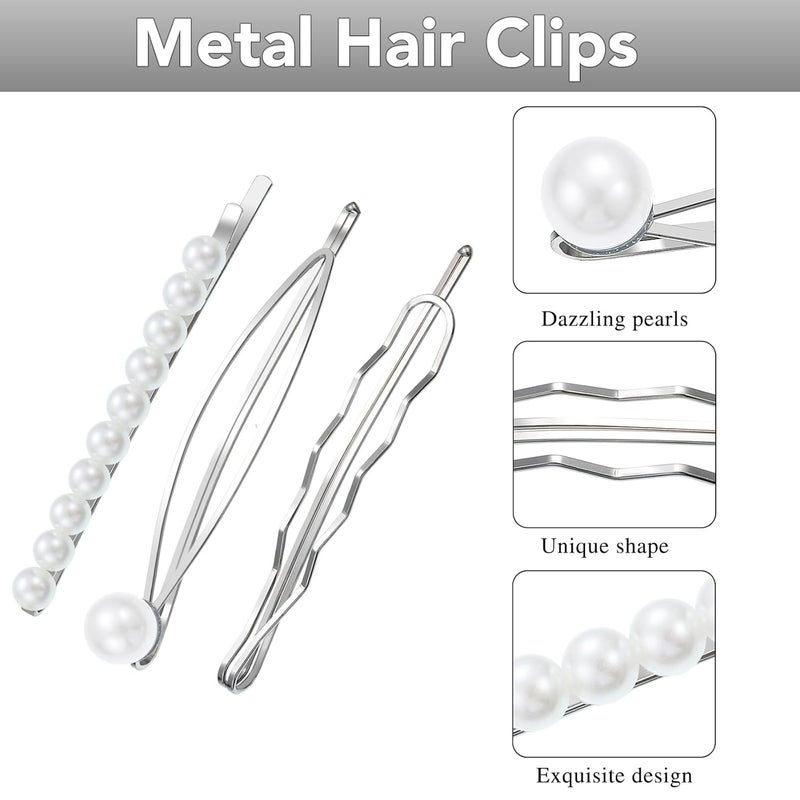 SUMAJU 16 Pieces Geometric Metal Hair Pins, Silver Hair Pins Pearls Hair Clips Hair Barrettes Metal Bobby Pins for Woman Girls - Image 4