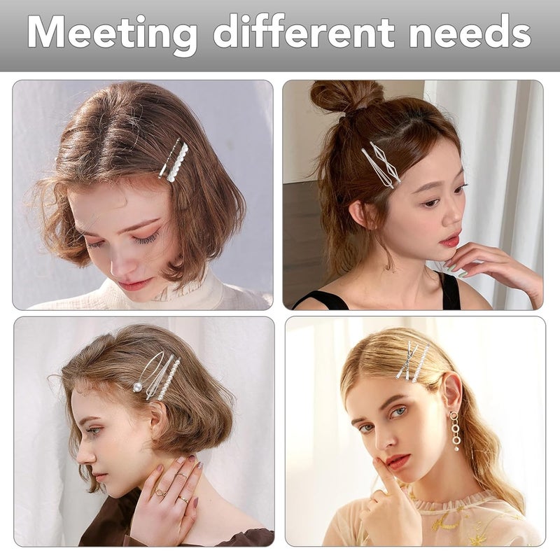 SUMAJU 16 Pieces Geometric Metal Hair Pins, Silver Hair Pins Pearls Hair Clips Hair Barrettes Metal Bobby Pins for Woman Girls - Image 3