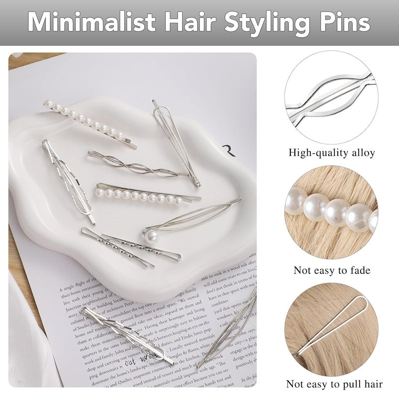 SUMAJU 16 Pieces Geometric Metal Hair Pins, Silver Hair Pins Pearls Hair Clips Hair Barrettes Metal Bobby Pins for Woman Girls - Image 5