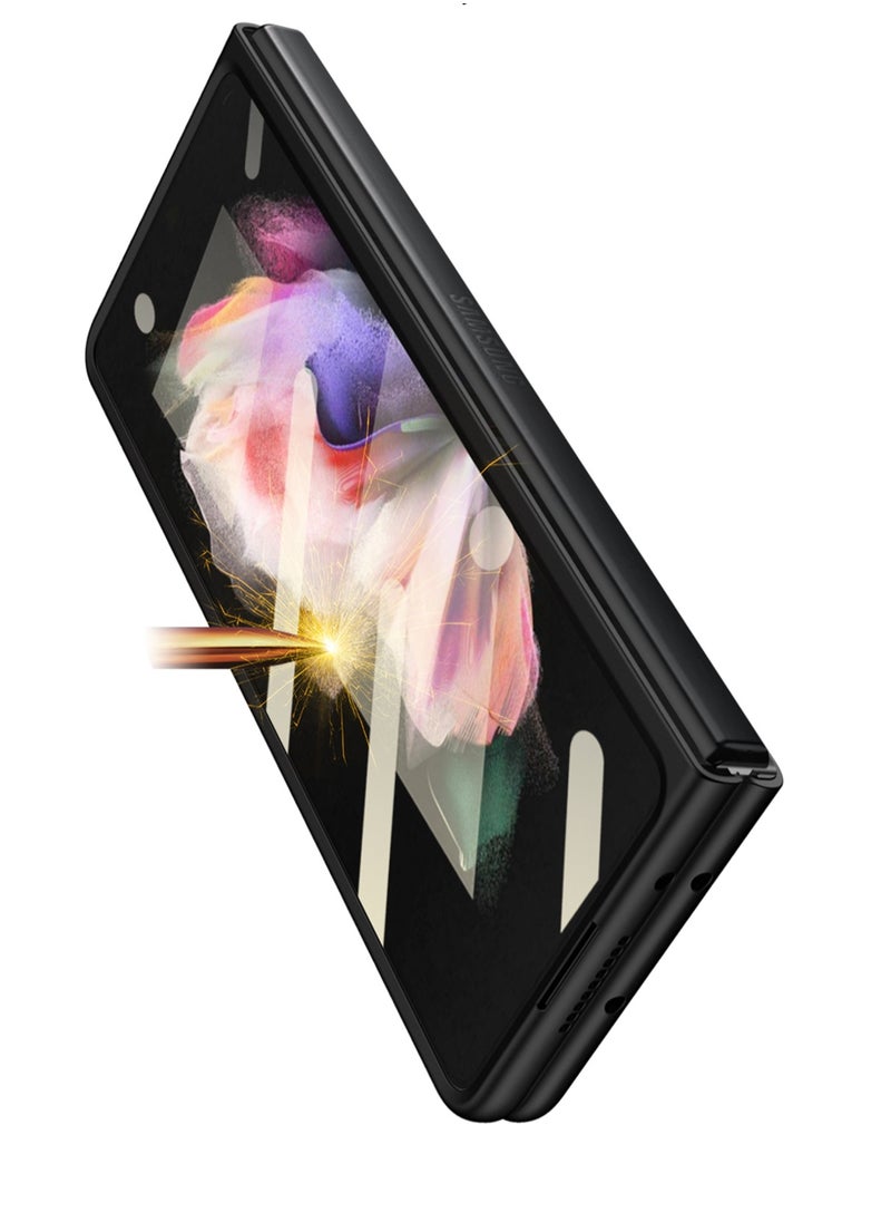 LEEKA Samsung Fold 3 Luxury Case Slim Flip Full Cover For Samsung Galaxy Z Fold 3 Case Anti-knock Plastic Matte Hard Cover with Screen Tempered Glass For Samsung Galaxy Z Fold 3  - Image 5