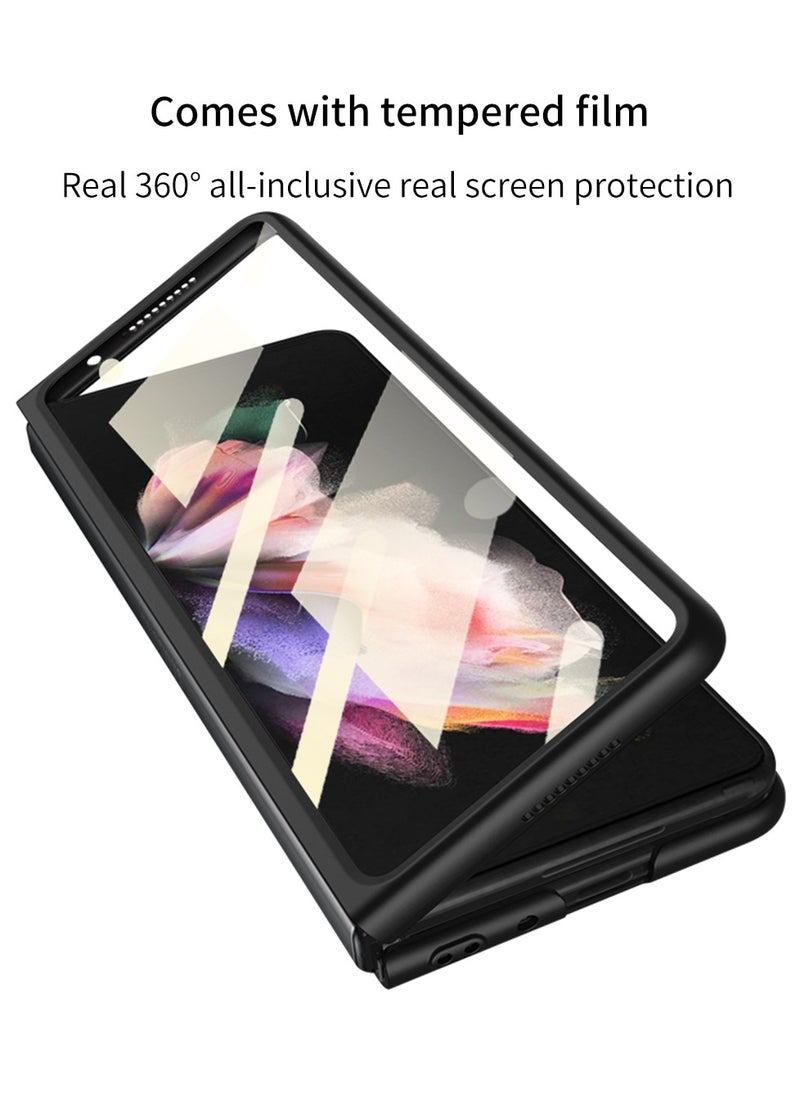 LEEKA Samsung Fold 3 Luxury Case Slim Flip Full Cover For Samsung Galaxy Z Fold 3 Case Anti-knock Plastic Matte Hard Cover with Screen Tempered Glass For Samsung Galaxy Z Fold 3  - Image 3