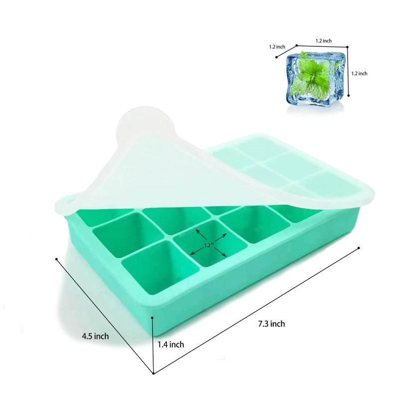 DCCPAA 2 Pack Silicone Ice Cube Trays, Easy Release Flexible-15 Cubes Ice Cube Molds,Silicone Ice Cube Molds with Removable Lids for Cocktail, Whiskey, Baby Food, Chocolate-Reusable (Mint Green) - Image 2