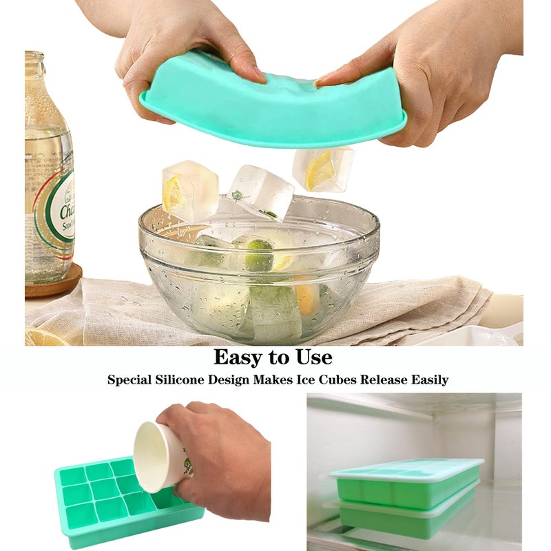 DCCPAA 2 Pack Silicone Ice Cube Trays, Easy Release Flexible-15 Cubes Ice Cube Molds,Silicone Ice Cube Molds with Removable Lids for Cocktail, Whiskey, Baby Food, Chocolate-Reusable (Mint Green) - Image 4