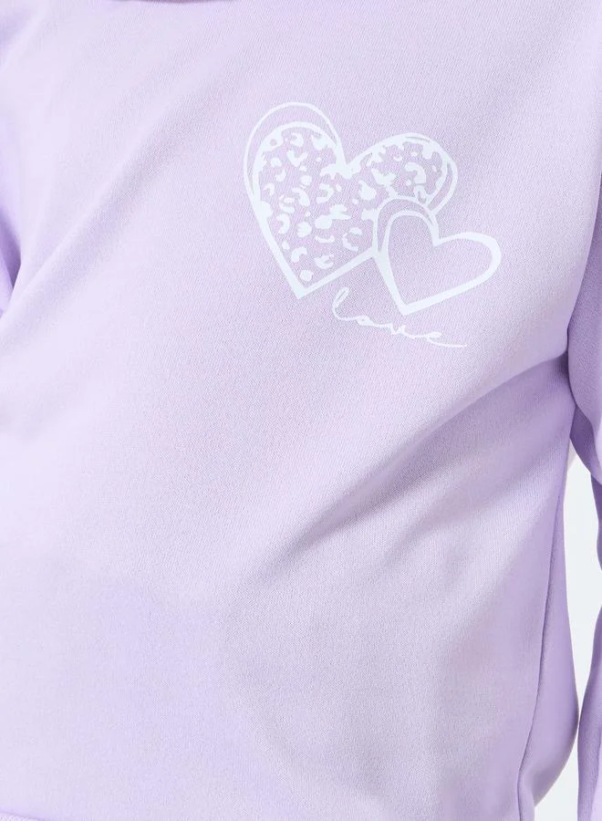 Styli Styli Girls Lilac Long Sleeve Top and Checked Skirt Set