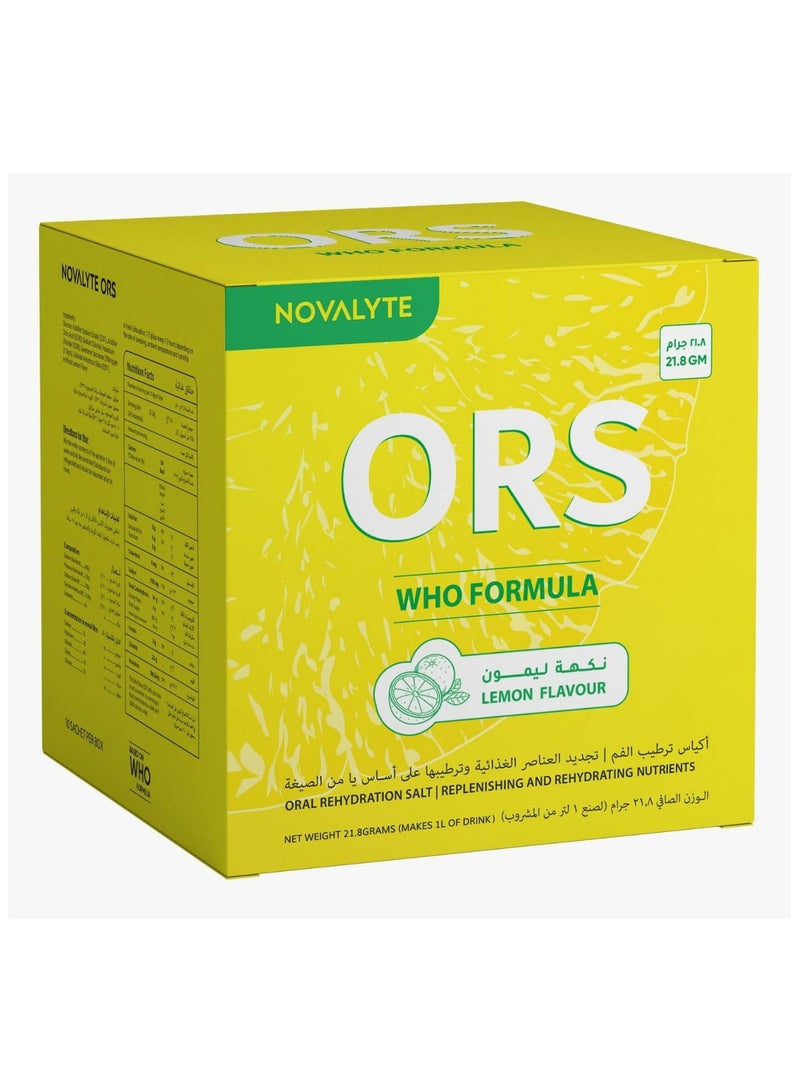 ORS WHO Formula Lemon Flavour Oral Rehydration Salts 21.8g Electrolyte Hydration Sachets