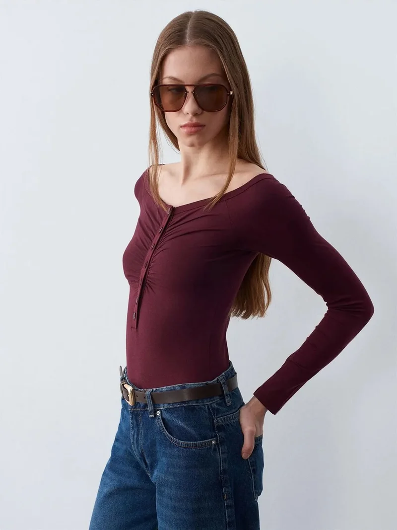 Dilvin DILVIN Slim-fit Boat Neck Bodysuit Blouse