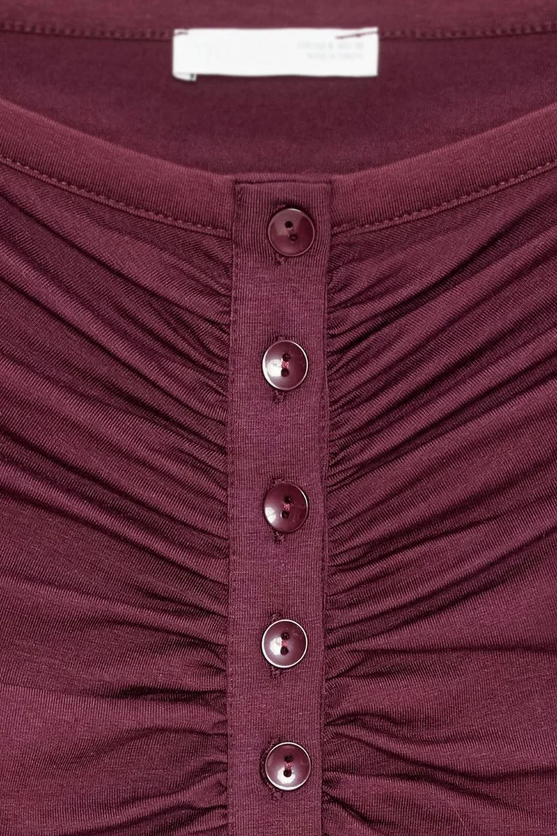 Dilvin Burgundy Red DILVIN Slim-fit Boat Neck Bodysuit Blouse for Women | Best Price UAE