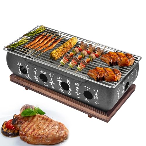 Jauarta Japanese BBQ Grill Stove Charcoal Barbecue Stove Rectangle Calligraphy Quick Heating Aluminium Alloy Wire Grill Base for Camping M - Image 1