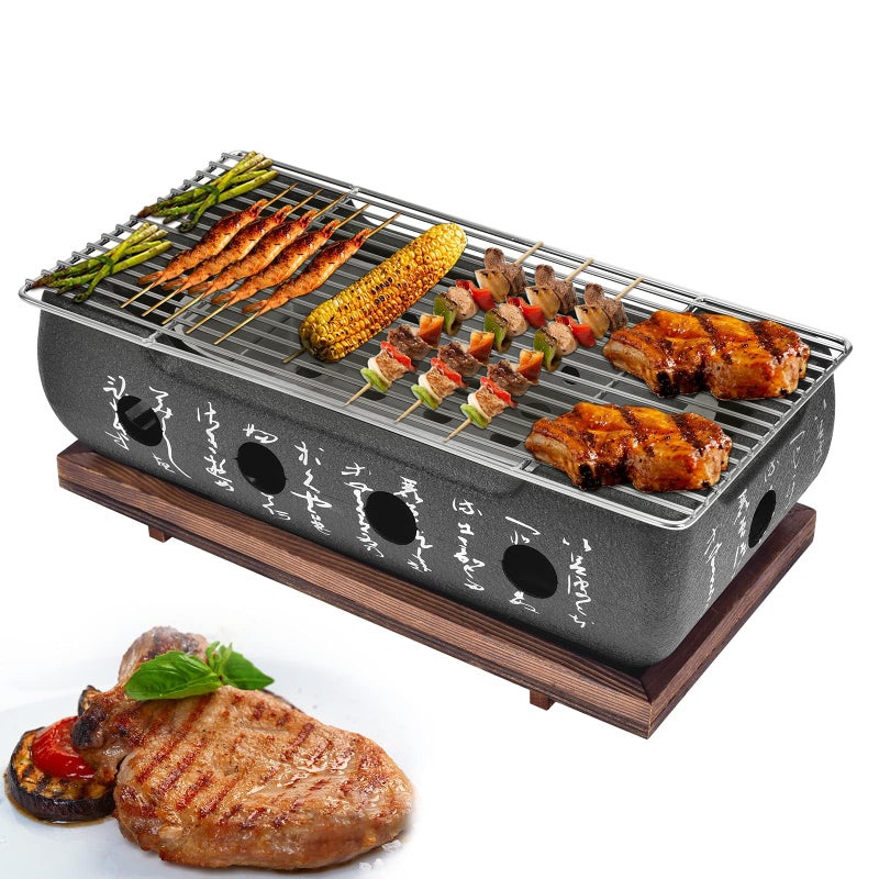 Jauarta Japanese BBQ Grill Stove Charcoal Barbecue Stove Rectangle Calligraphy Quick Heating Aluminium Alloy Wire Grill Base for Camping M - Image 2