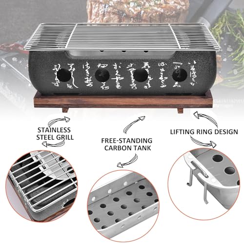 Jauarta Japanese BBQ Grill Stove Charcoal Barbecue Stove Rectangle Calligraphy Quick Heating Aluminium Alloy Wire Grill Base for Camping M - Image 3