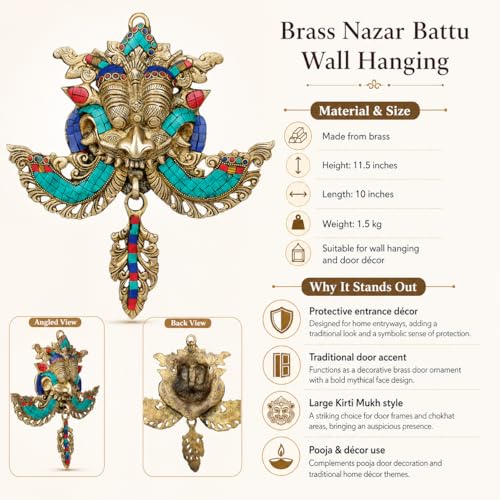 Kartique Nazar battu kirtimukha for Home Entrance Brass, 11.5 Inch Height - Image 2