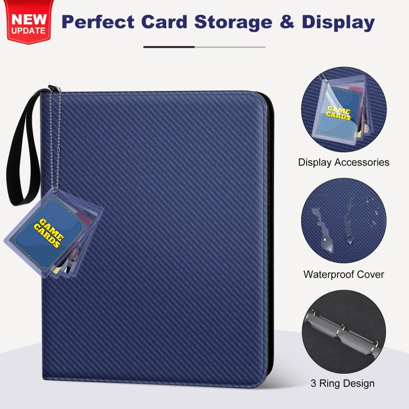 Mlikero Trading Card Binder, 9 Pocket Card Binder with Card Display Design, 720 Double Sided Pocket Collection Card Albums Fit for MTG, TCG, and Sports Cards(Blue) - Image 2