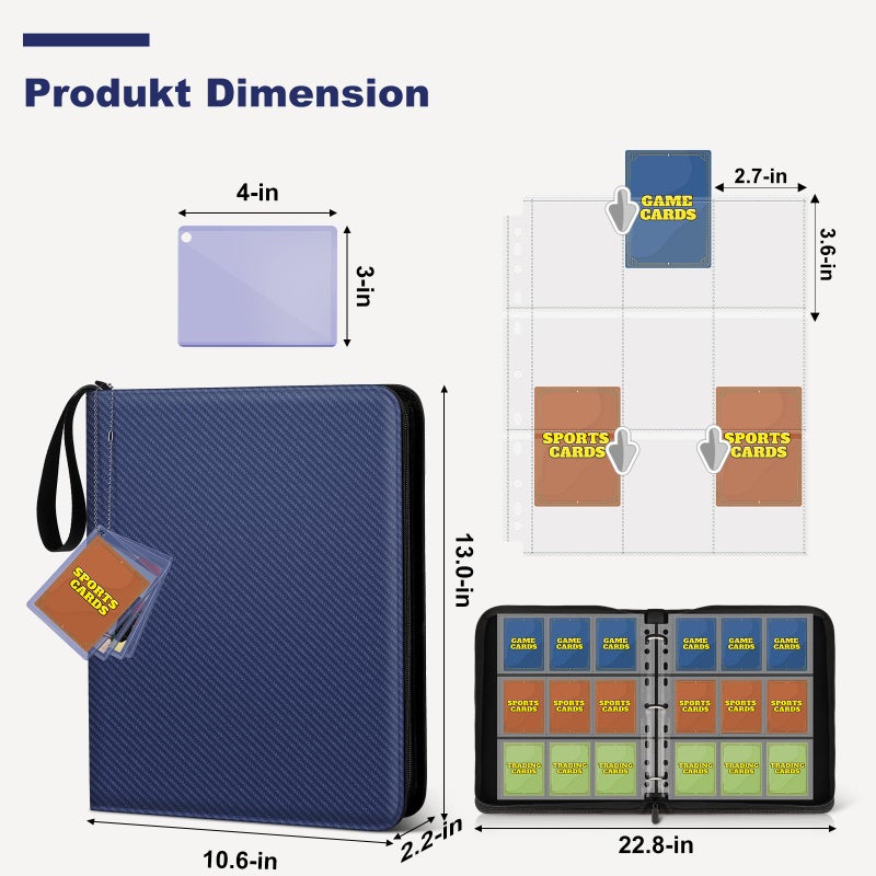Mlikero Trading Card Binder, 9 Pocket Card Binder with Card Display Design, 720 Double Sided Pocket Collection Card Albums Fit for MTG, TCG, and Sports Cards(Blue) - Image 5