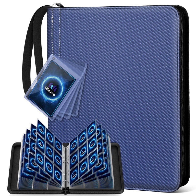 Mlikero Trading Card Binder, 9 Pocket Card Binder with Card Display Design, 720 Double Sided Pocket Collection Card Albums Fit for MTG, TCG, and Sports Cards(Blue) - Image 1