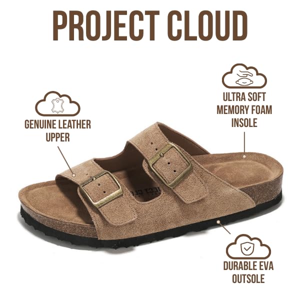 Project Cloud Genuine Leather Flat Sandals Women 2025 Beach Essentials Womens Sandals Memory Foam Vacation Essentials Slides for Women Footwear (Venita, Chestnut, 9) - Image 2