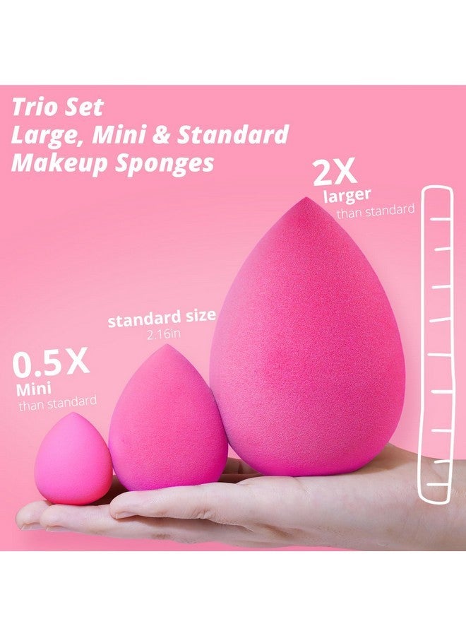 BEAKEY Large, Mini And Standard Makeup Sponges Trio Set With Soft And Bouncy Touch, Beauty Sponges Blender In Rose Pink For Powder, Cream And Liquid Blending - Image 2