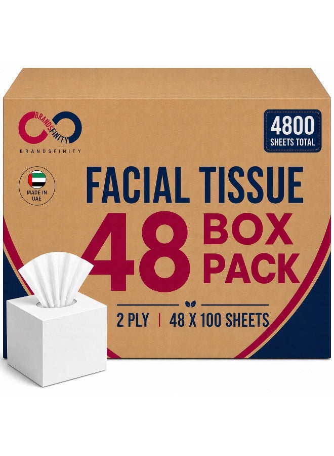 Brandsfinity Facial Tissue Cube Box, Pack of 48, Total 4800 Sheets, 2 Ply Tissues, Premium Soft Feel, Highly Absorbent, Perfect Tissues for All Skin Types, Home Office Car or Events, bulk Tissue Pack - Image 1