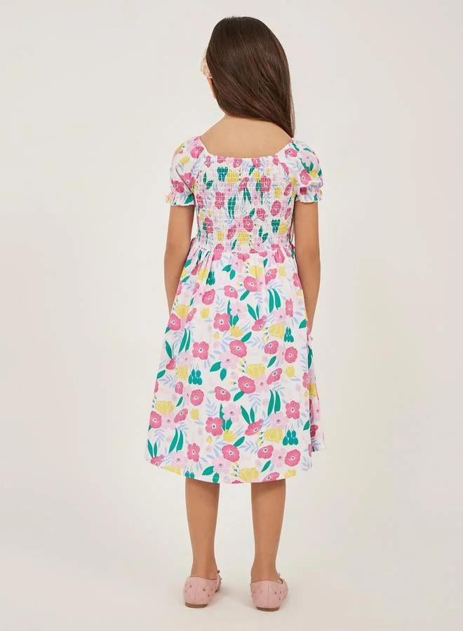 Styli Floral Smocked Dress