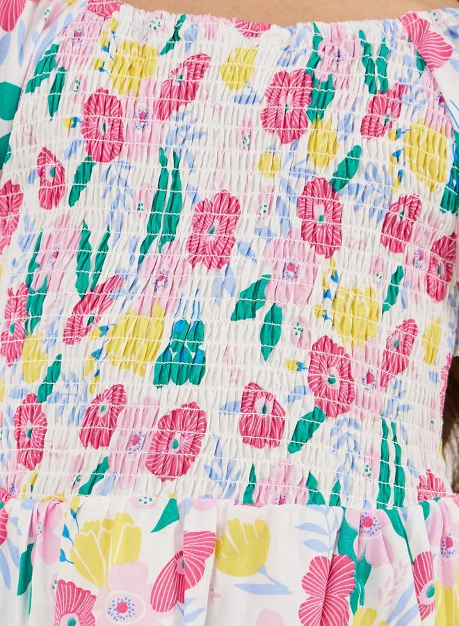 Styli Floral Smocked Dress