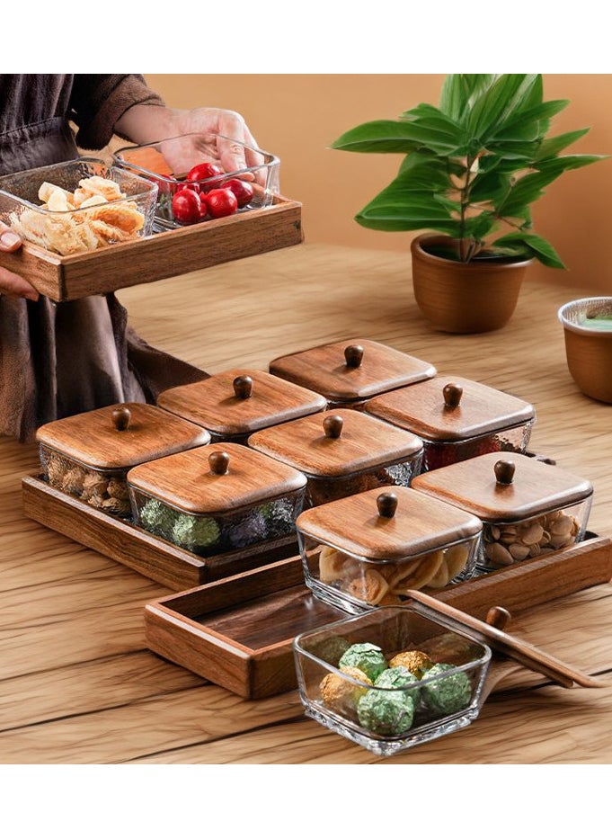 OLUDENIZ Elegant Wooden-Lid Glass Bowl Set – 3-Piece Storage Tray for Sugar, Spices, and Aromatics | Home Serving Organizer  - Image 4