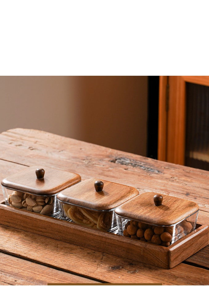 OLUDENIZ Elegant Wooden-Lid Glass Bowl Set – 3-Piece Storage Tray for Sugar, Spices, and Aromatics | Home Serving Organizer  - Image 1
