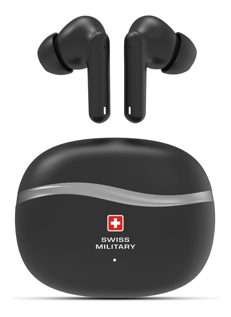 SWISS MILITARY Swiss Military Victor 4 Wireless Earbuds Bluetooth with Active Noise Cancelling, ENC, 5hr Music, Wireless Charging Case,150hr Standby, Compatible with iPhones, Samsung and other Smartphones (Black)  - Image 1