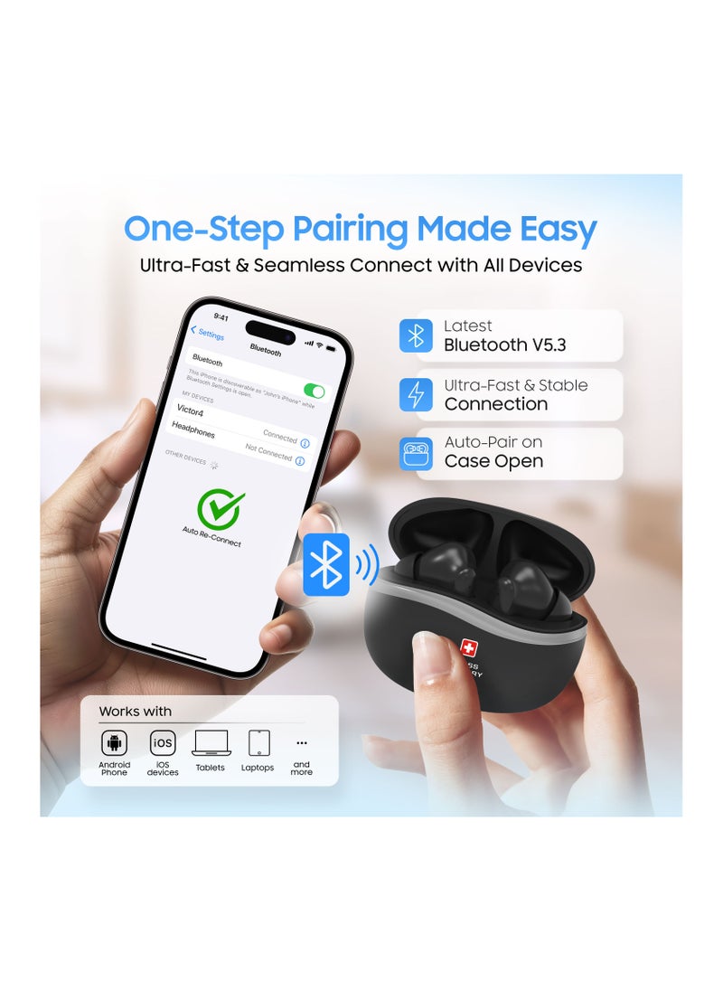 SWISS MILITARY Swiss Military Victor 4 Wireless Earbuds Bluetooth with Active Noise Cancelling, ENC, 5hr Music, Wireless Charging Case,150hr Standby, Compatible with iPhones, Samsung and other Smartphones (Black)  - Image 5