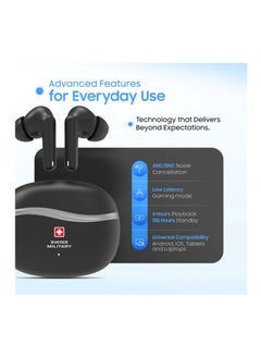 SWISS MILITARY Swiss Military Victor 4 Wireless Earbuds Bluetooth with Active Noise Cancelling, ENC, 5hr Music, Wireless Charging Case,150hr Standby, Compatible with iPhones, Samsung and other Smartphones (Black)  - Image 2