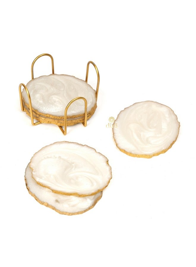 DULI Resin Coasters Set of 6 with Stand - Bar Wine Coasters for Table - Set of 6 Classy Yet Stylist Handmade Marble Stone Coaster Set with Holder (ResinCoasterW/G-Stand: Cream) - Image 4