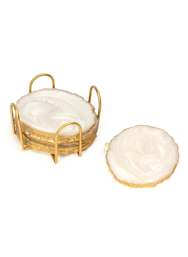 DULI Resin Coasters Set of 6 with Stand - Bar Wine Coasters for Table - Set of 6 Classy Yet Stylist Handmade Marble Stone Coaster Set with Holder (ResinCoasterW/G-Stand: Cream) - Image 3