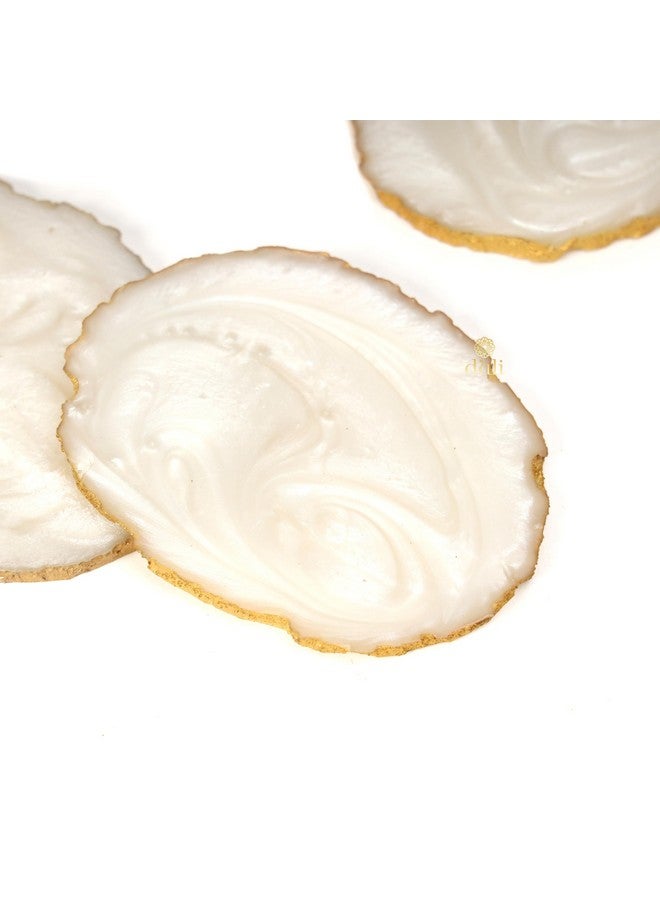 DULI Resin Coasters Set of 6 with Stand - Bar Wine Coasters for Table - Set of 6 Classy Yet Stylist Handmade Marble Stone Coaster Set with Holder (ResinCoasterW/G-Stand: Cream) - Image 5