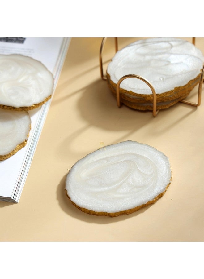 DULI Resin Coasters Set of 6 with Stand - Bar Wine Coasters for Table - Set of 6 Classy Yet Stylist Handmade Marble Stone Coaster Set with Holder (ResinCoasterW/G-Stand: Cream) - Image 2