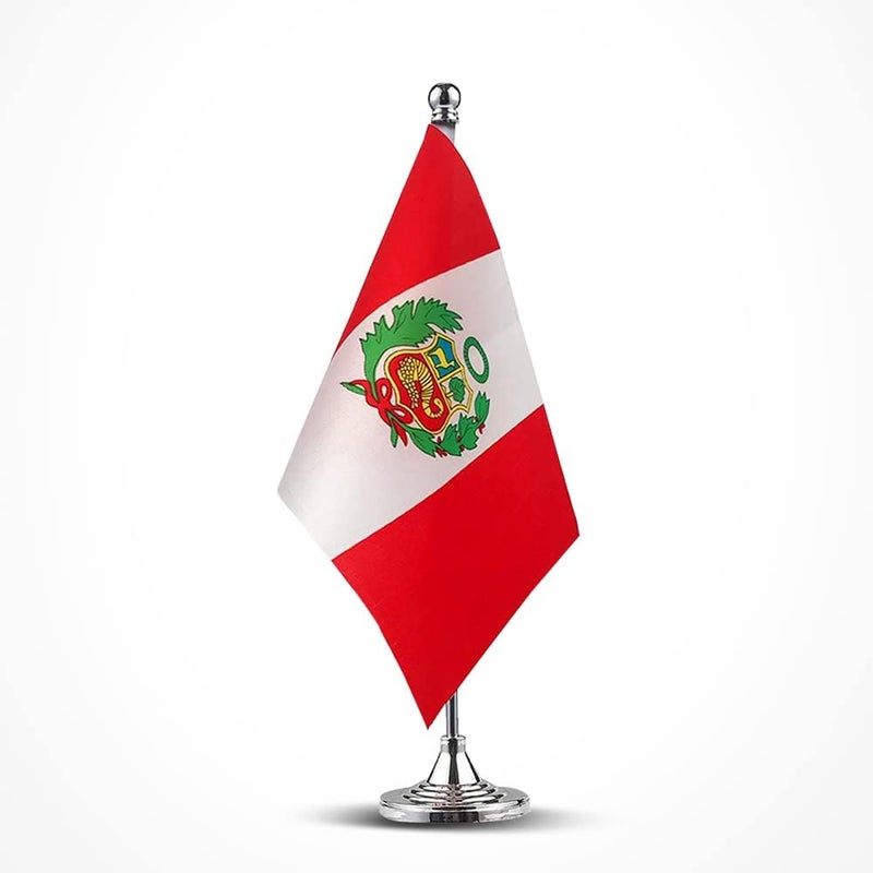 mflagperft Peru Flag Peruvian Flags, Small Mini Peruvian Desk Flag, Used for Table Office Classroom Home Patriotic Events Decorations - Image 1