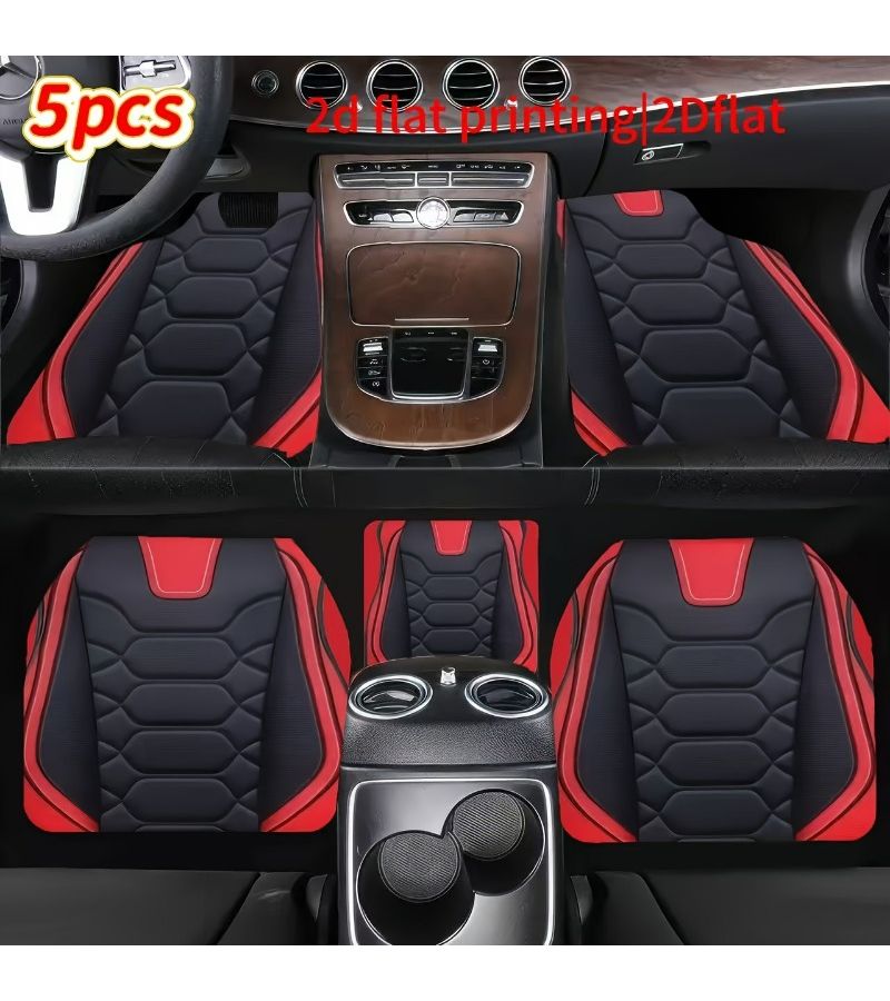 2D Flat Car Floor Mats 5pcs Blue Luxury Universal Protective Interior Accessories for Sedans Vans SUVs - Image 2