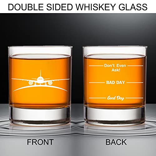 AGMdesign, Double sided Good Day Bad Day Don't Even Ask Airplane Pilot Flight Attendant Whiskey Glasses, Aviation Whiskey Glass Gifts for Him, Pilot, Husband, Brother, Dad, Grandpa - Image 2