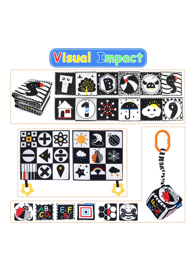 Excefore Montessori Toys for Babies Sensory Soft Book for Early Education 3 Pcs Black and White High Contrast Baby Toys 0-3 Months for Newborn  - Image 2