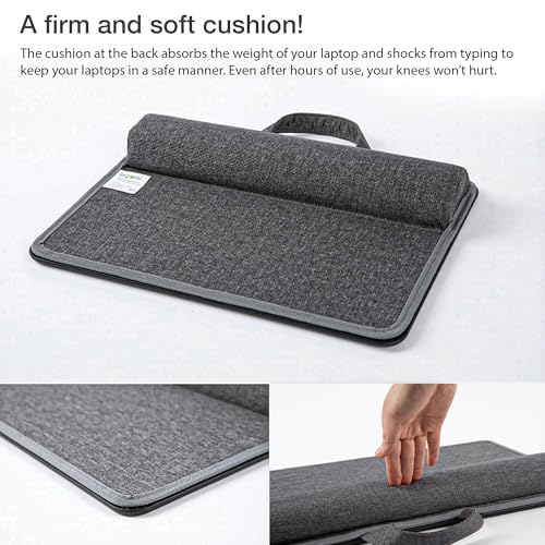 ergomi Lap Desk with Soft Cushion and Wrist Rest – Portable Laptop Desk for Bed, Couch & Home Office, PU Surface Tray with Handle for 15.6 inch Laptop (Medium, Black) - Image 3