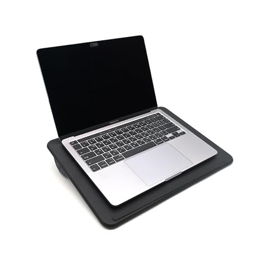 ergomi Lap Desk with Soft Cushion and Wrist Rest – Portable Laptop Desk for Bed, Couch & Home Office, PU Surface Tray with Handle for 15.6 inch Laptop (Medium, Black) - Image 1