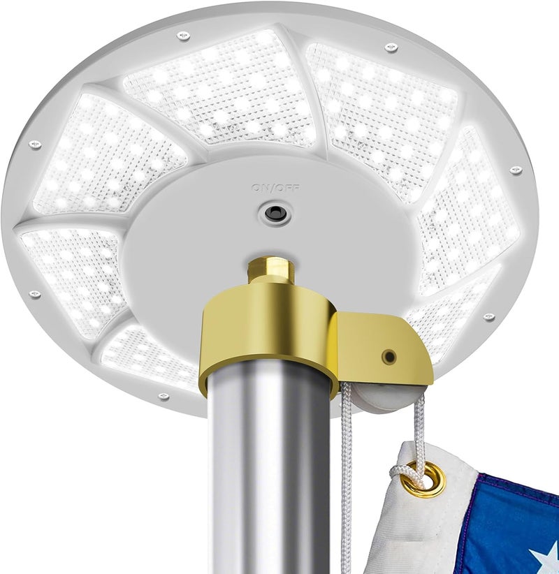Hoople Solar Flag Pole Light, 176 LED Super Bright Flagpole Light for 15-25 Ft In-Ground Poles, Solar Powered Dusk to Dawn Lighting (White) - Image 1