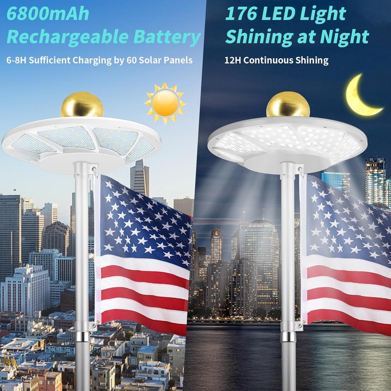 Hoople Solar Flag Pole Light, 176 LED Super Bright Flagpole Light for 15-25 Ft In-Ground Poles, Solar Powered Dusk to Dawn Lighting (White) - Image 4