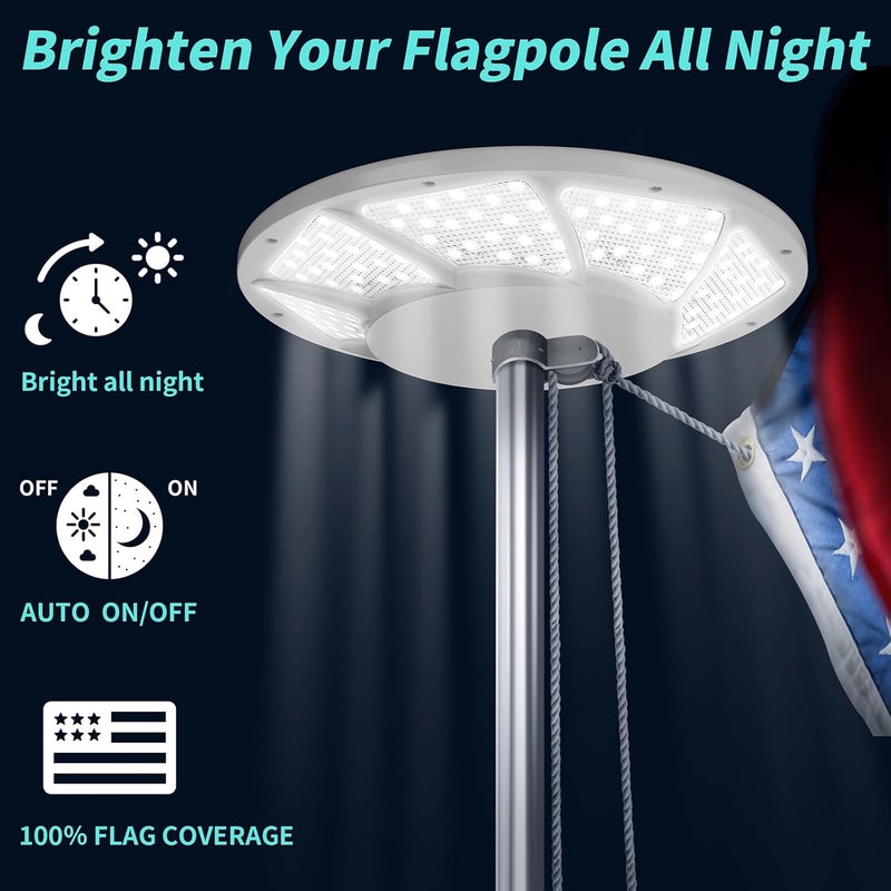 Hoople Solar Flag Pole Light, 176 LED Super Bright Flagpole Light for 15-25 Ft In-Ground Poles, Solar Powered Dusk to Dawn Lighting (White) - Image 5