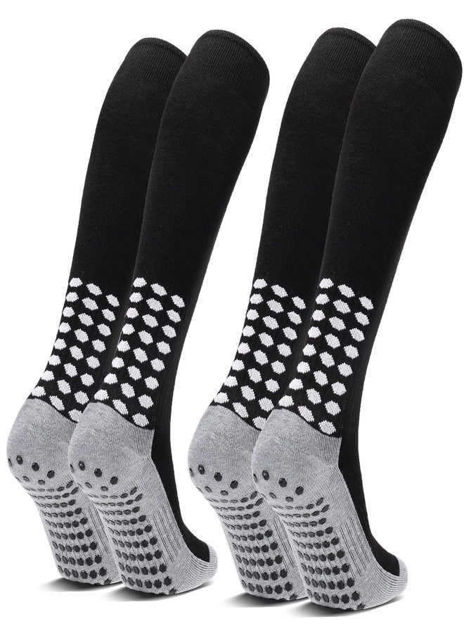 Ultrafun 2 Pairs Grip Soccer Socks Non Slip Knee High Compression Soccer Football Socks (2Pairs-Black) - Image 1