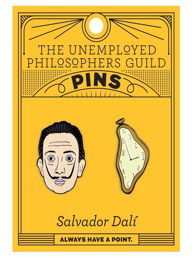 ذي أن إمبلويد فيلوسوفرز جيلد مجموعة دبابيس مينا من نقابة الفلاسفة العاطلين عن العمل، تضم صور سلفادور دالي وساعة ذائبة - مزودة بمشابك خلفية مطاطية قوية، مجموعة من دبوسين - Image 1